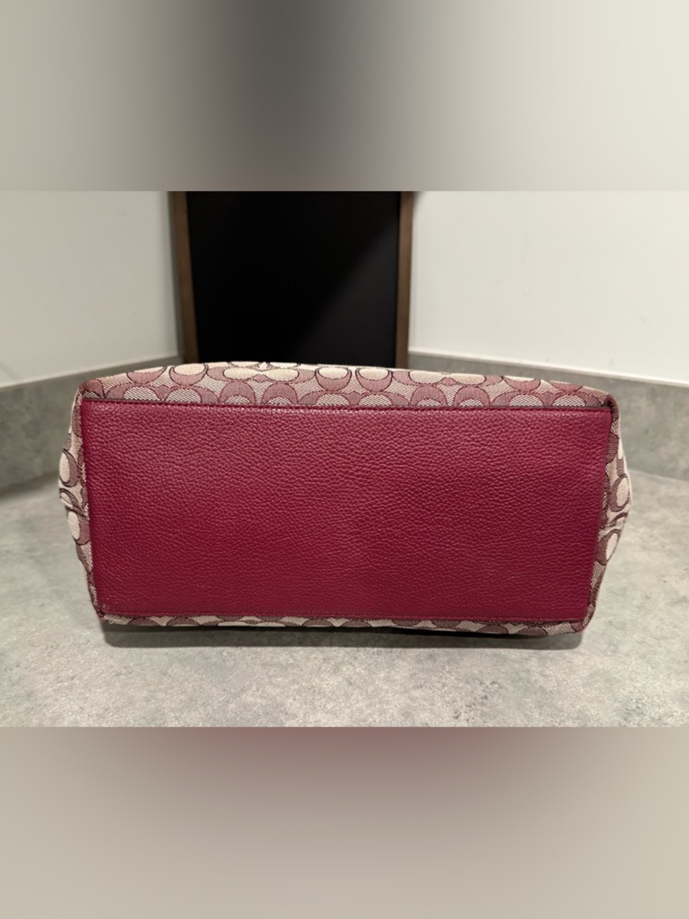 Coach Signature Jacquard Zip Tote Bag with Burgundy Leather Trim (Style 5106) - Picture 3 of 10